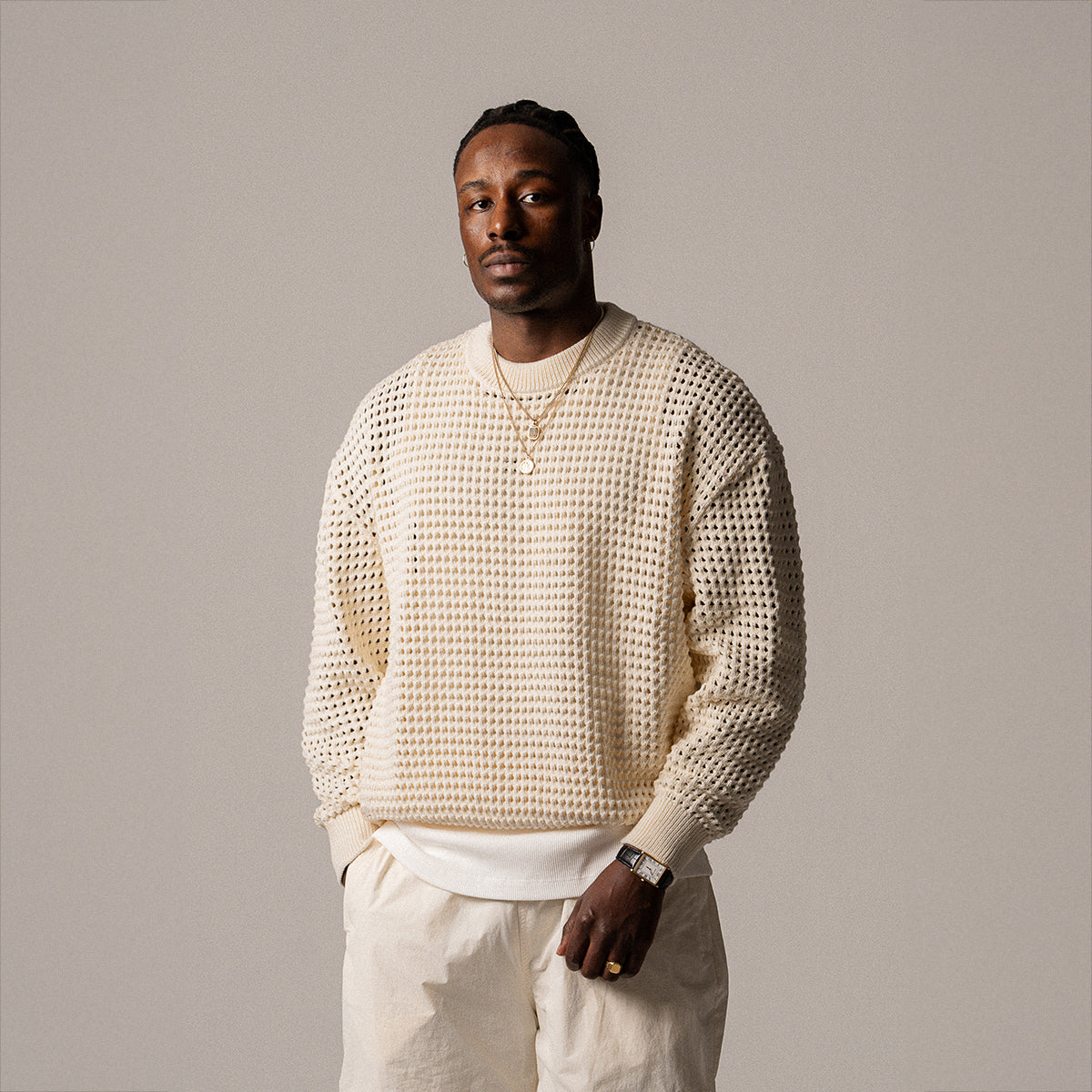 BLKVIS POINTELLE KNIT CREWNECK - ANTIQUE WHITE