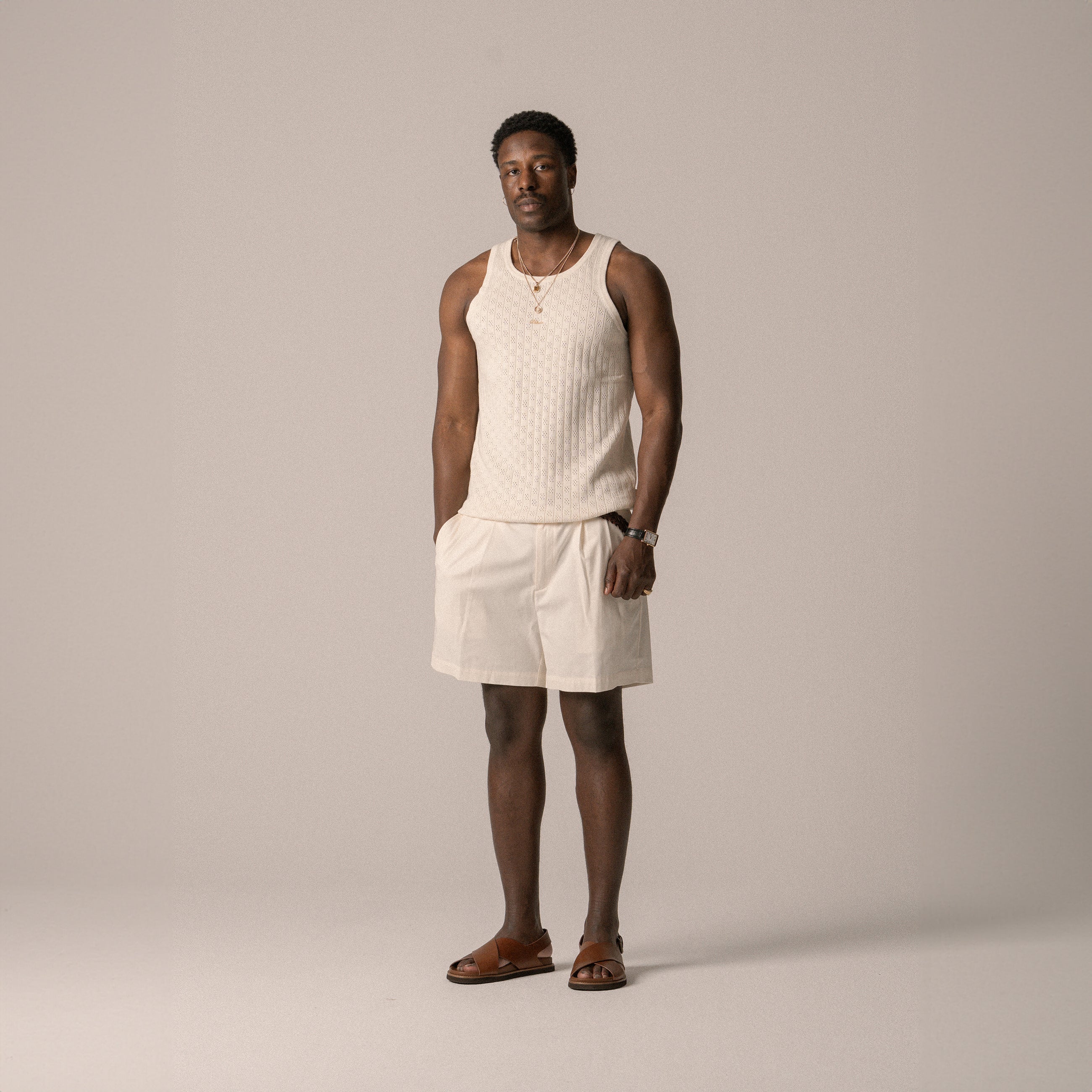 BLKVIS DOUBLE PLEATED SHORTS - ANTIQUE WHITE