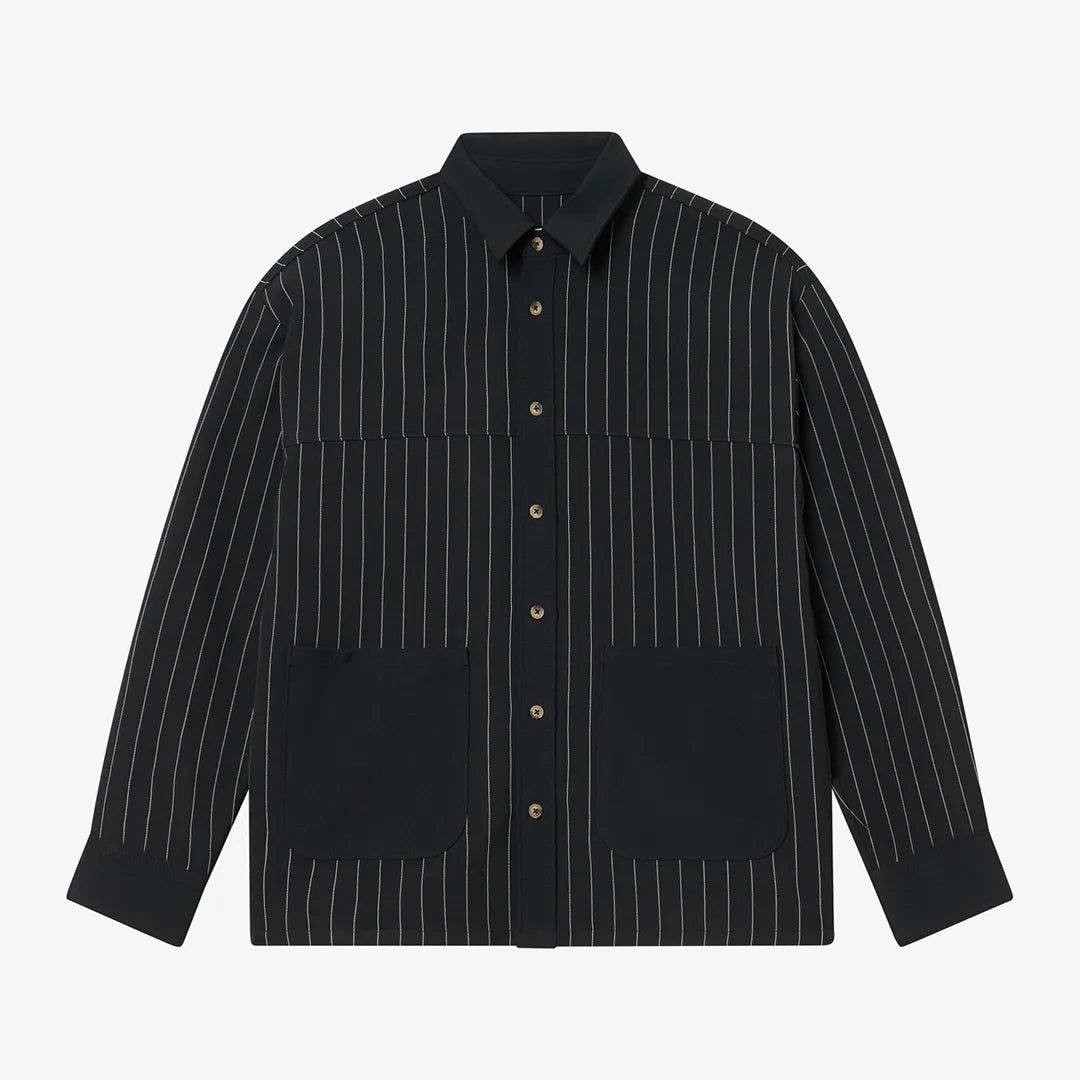 STRIPED OVERSHIRT - BLACK
