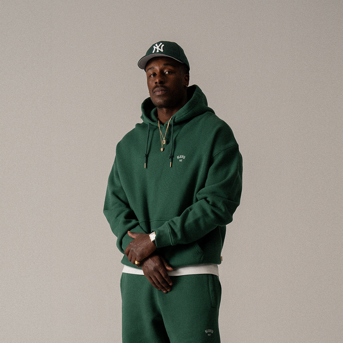 BLKVIS LOGO NY HOODY - HUNTER GREEN