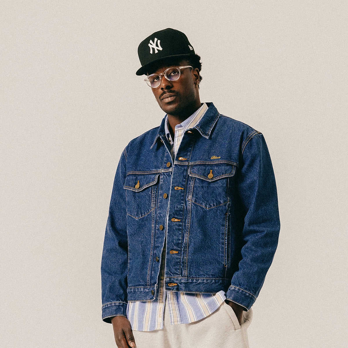 SCRIPT DENIM JACKET - MID BLUE