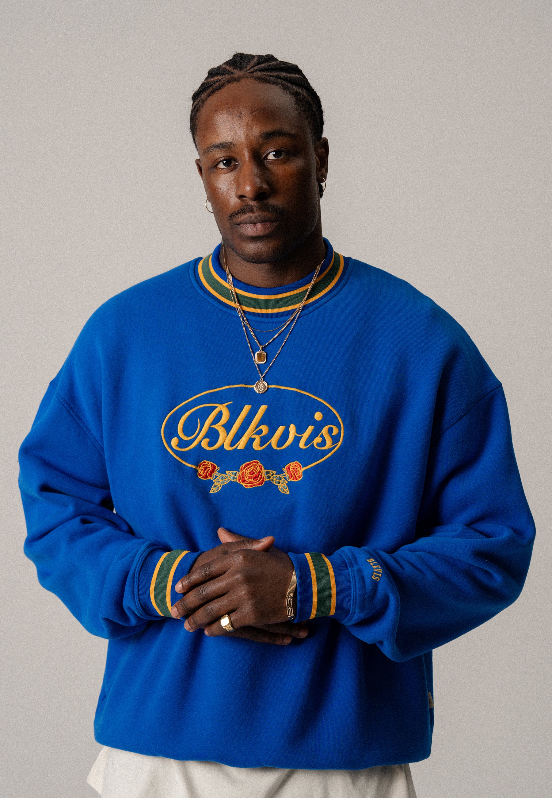 BLKVIS SCRIPT ROSES CREWNECK - BLUE LOILITE