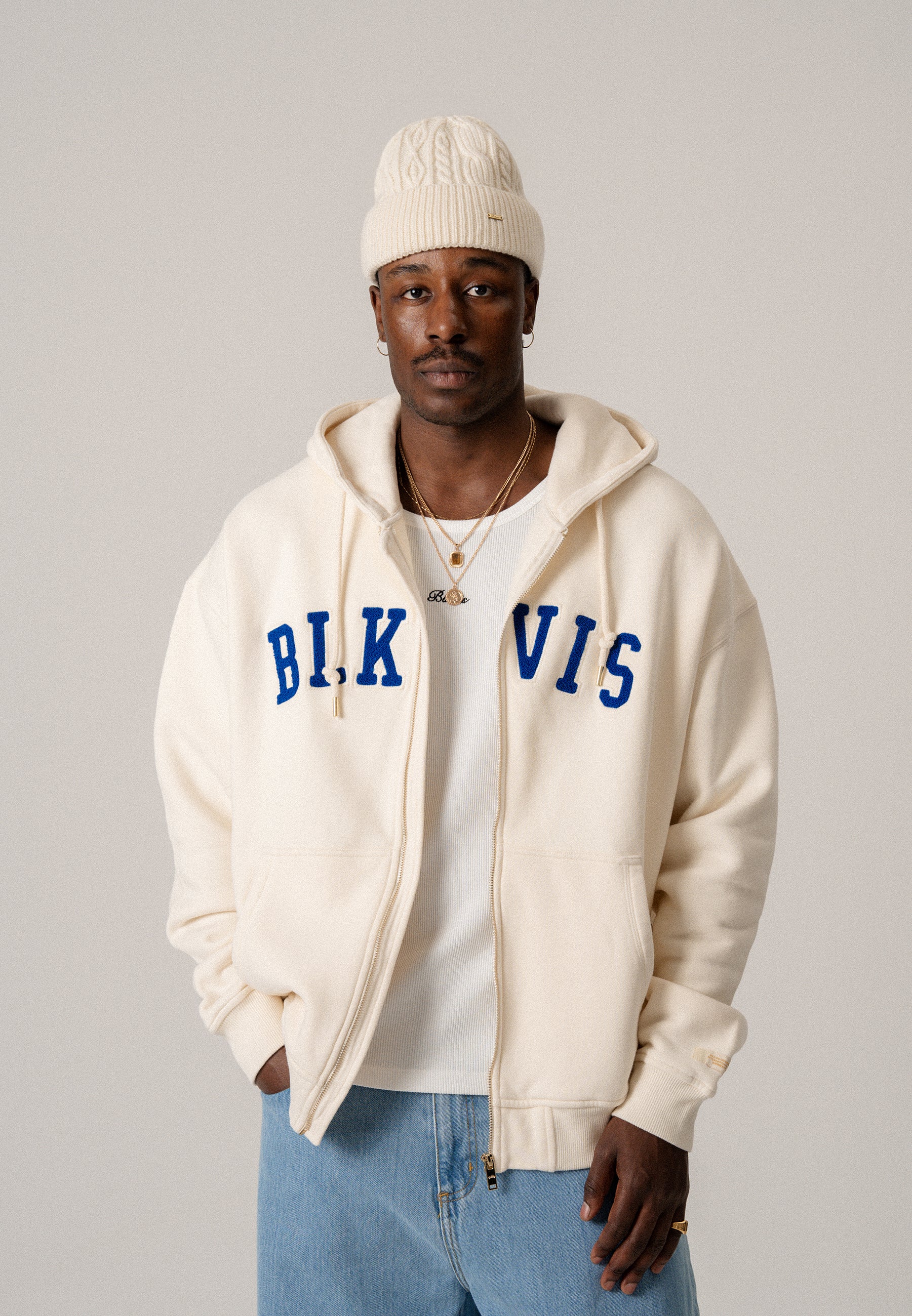 BLKVIS BIG SCRIPT ZIP HOODIE - ANTIQUE WHITE