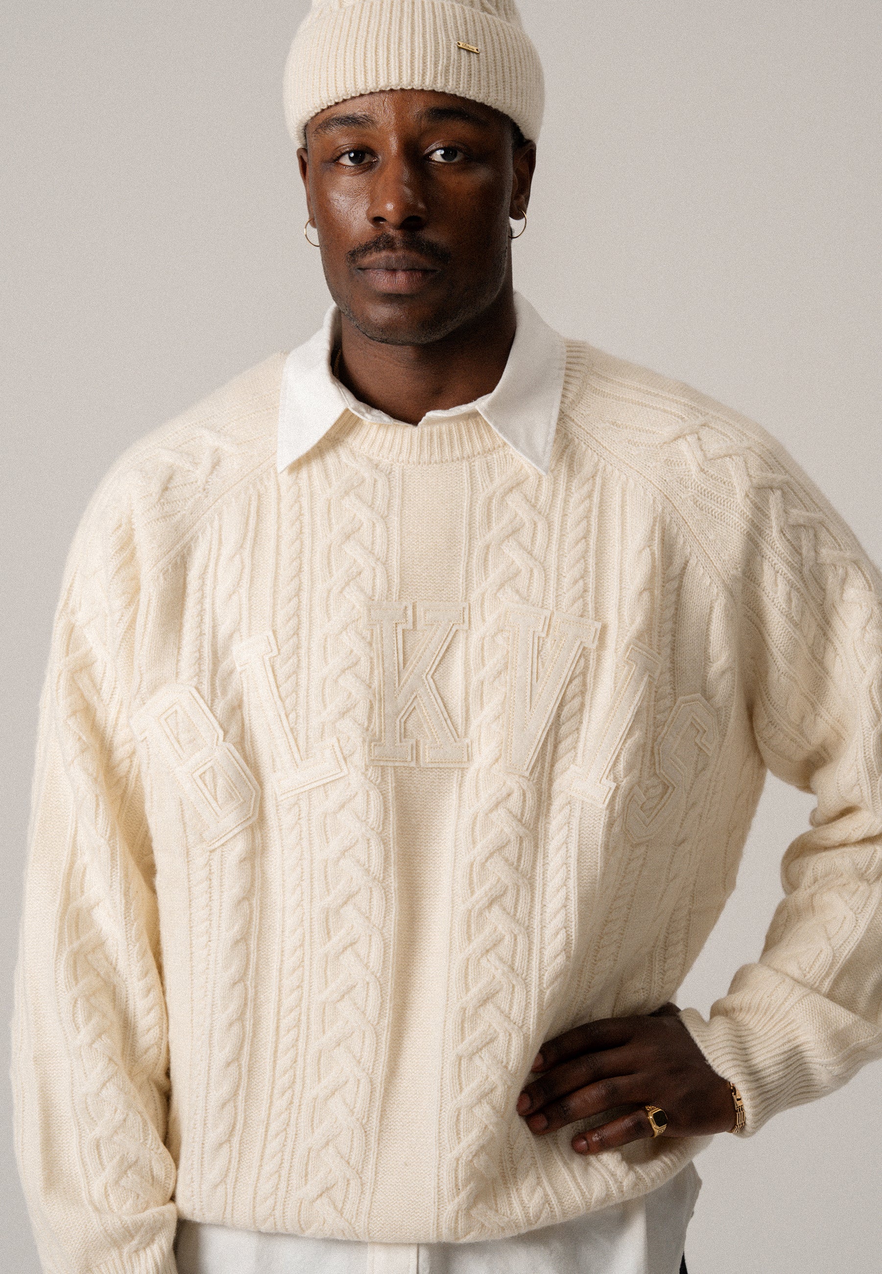 BLKVIS CABLE KNITTED SWEATER - ANTIQUE WHITE