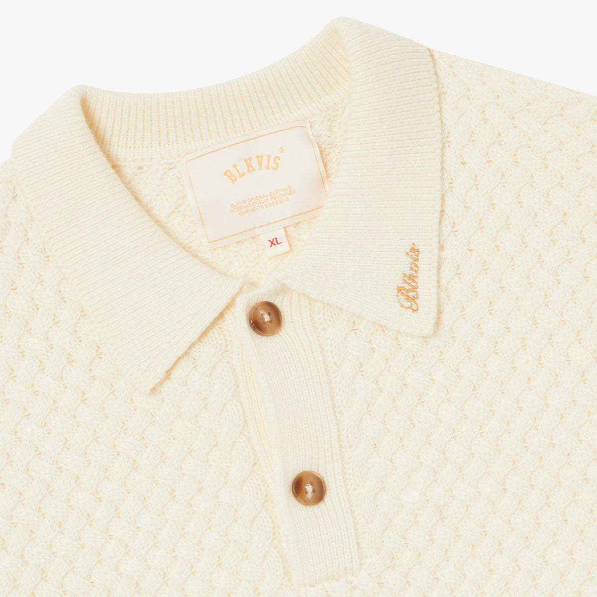 BLKVIS SCRIPT CABLE KNIT POLO - ANTIQUE WHITE