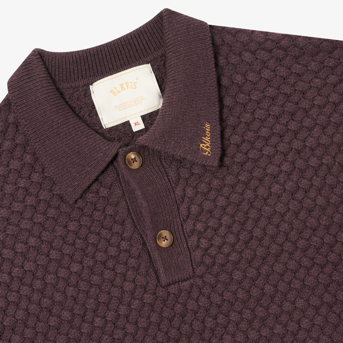 BLKVIS SCRIPT CABLE KNIT POLO - RAISIN