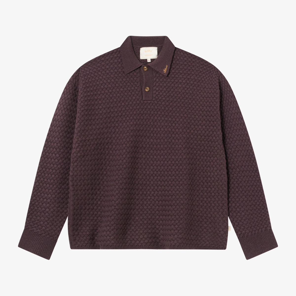 BLKVIS SCRIPT CABLE KNIT POLO - RAISIN