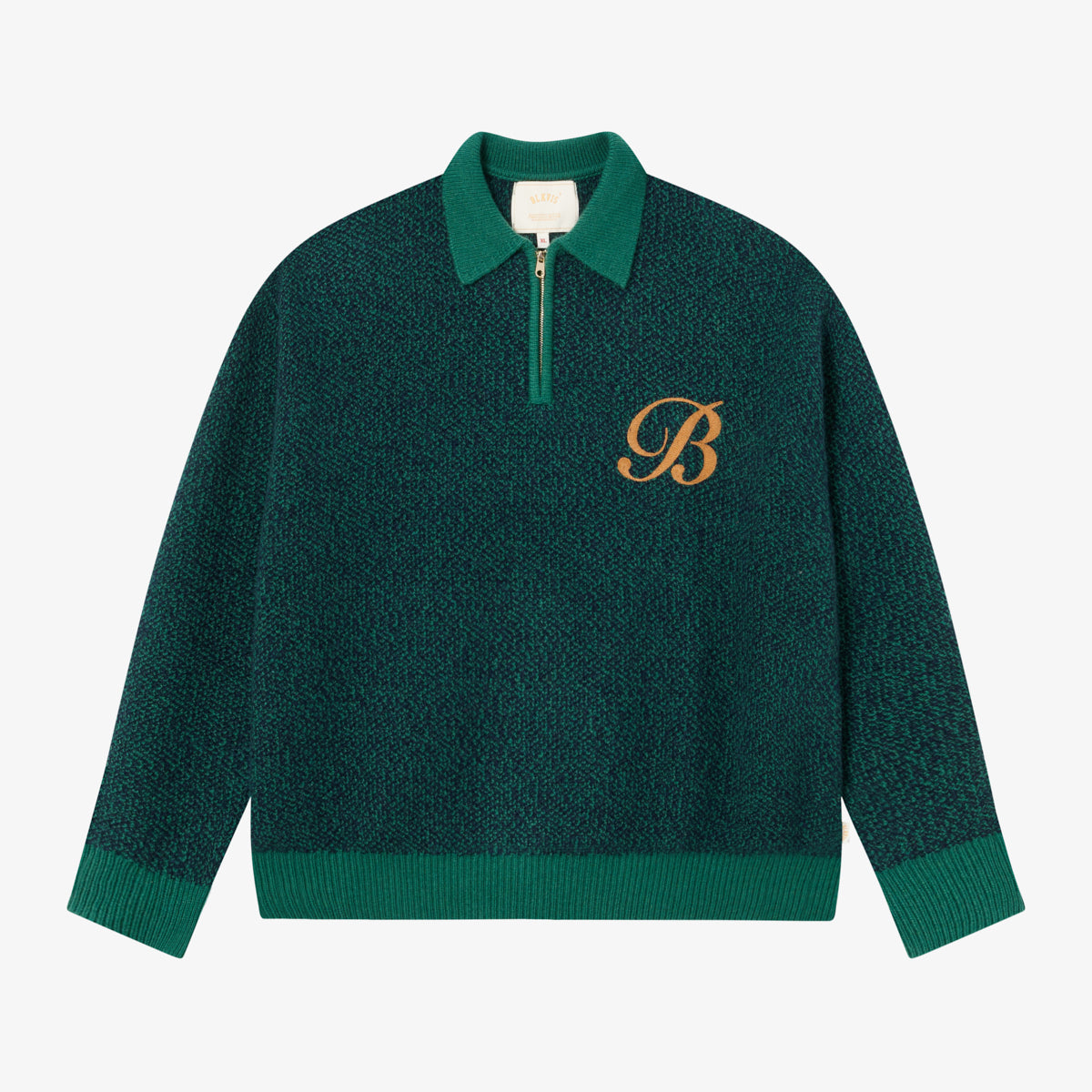 BLKVIS 2TONE STRUCTURE POLO KNIT SWEATER - HUNTER GREEN