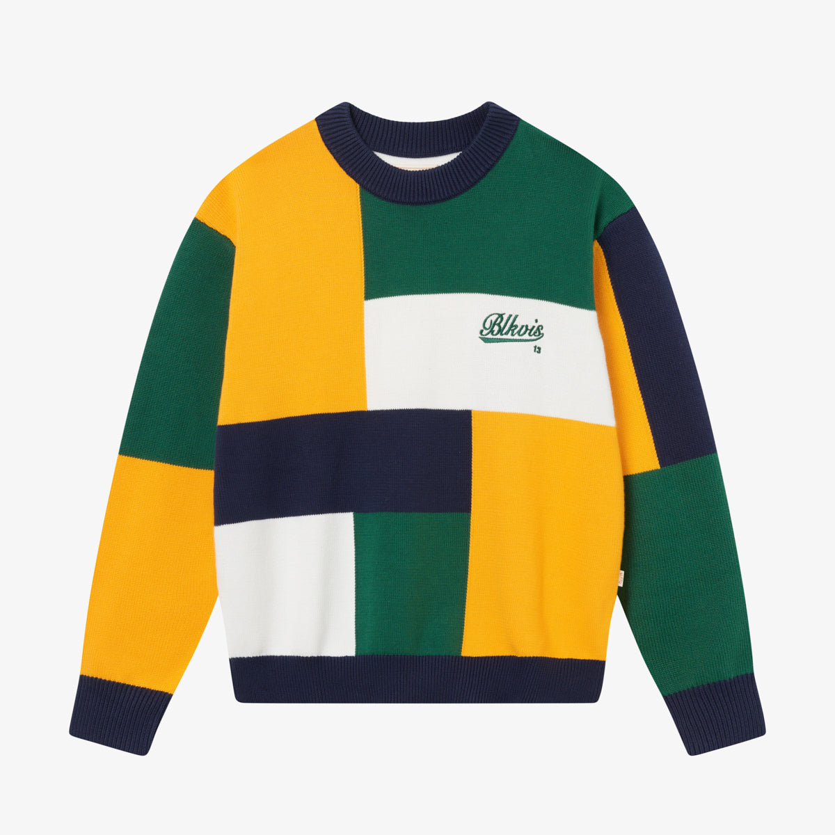 PATCHWORK KNITTED CREWNECK - PEACOAT