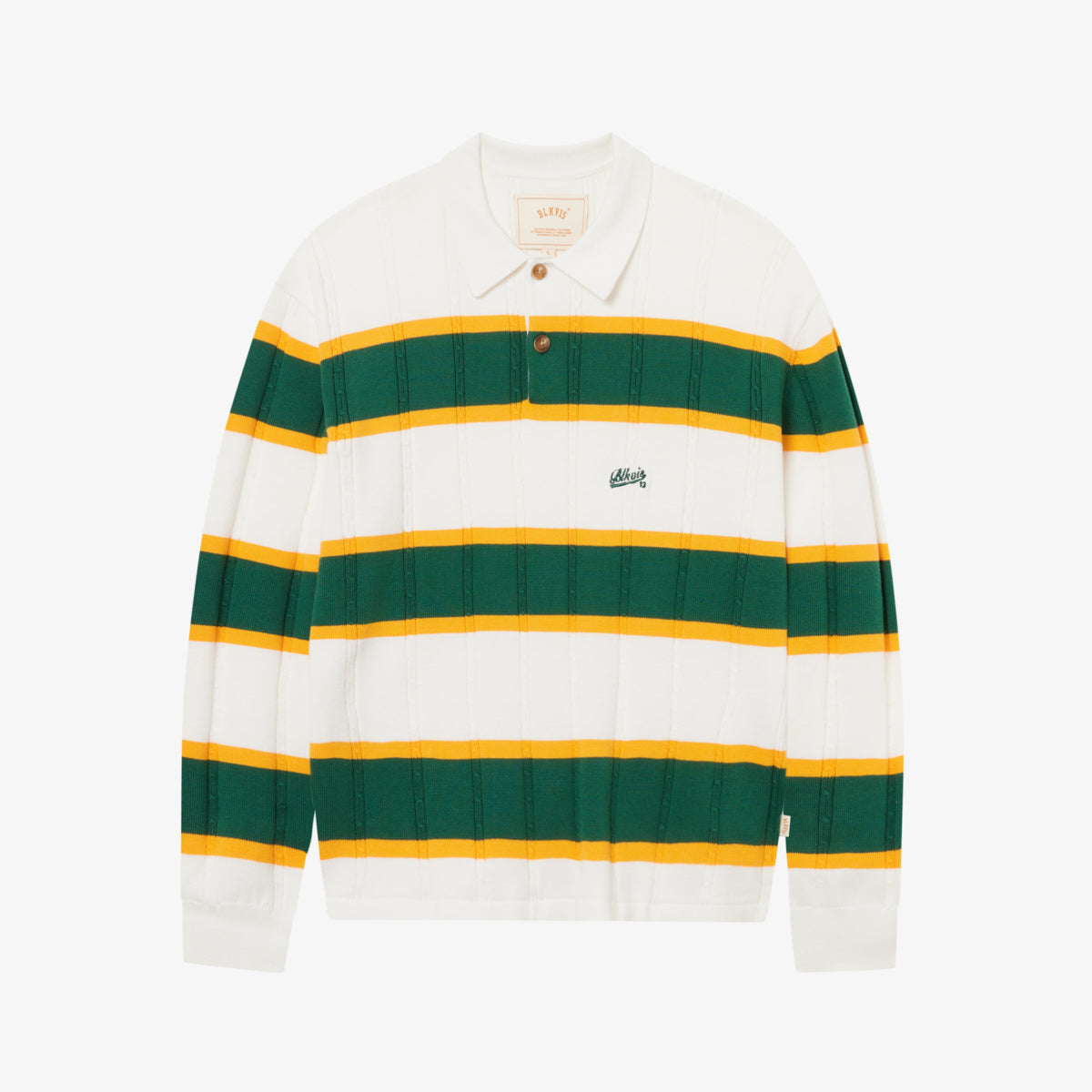 CABLE KNIT LONGSLEEVE POLO - WHITE