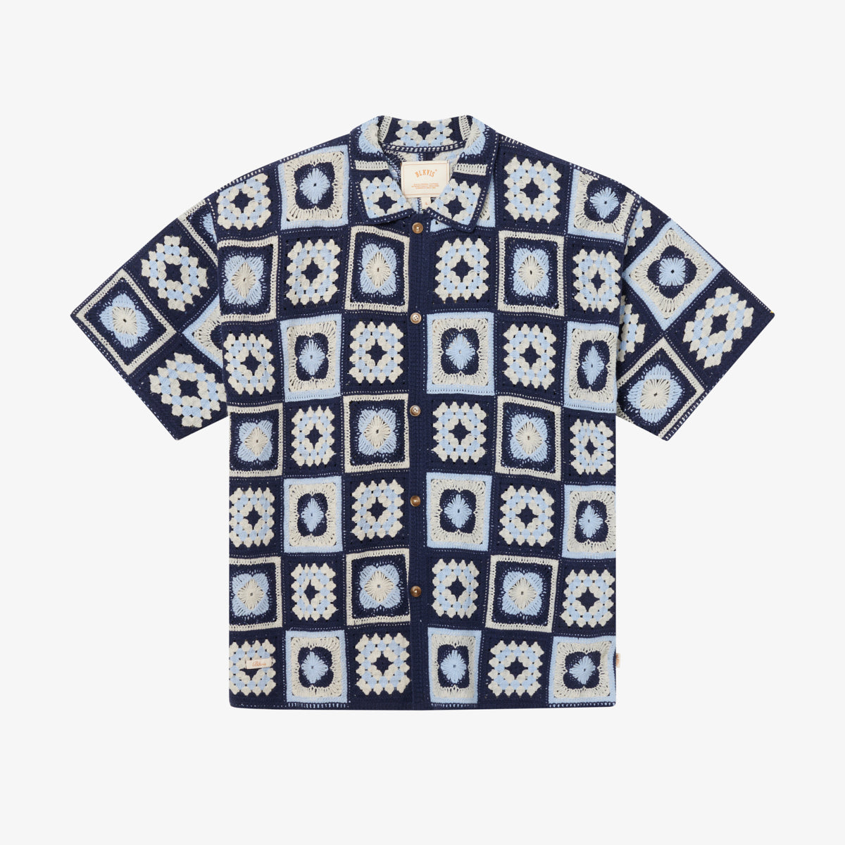 CROCHET GRANNY SHIRT - PEACOAT