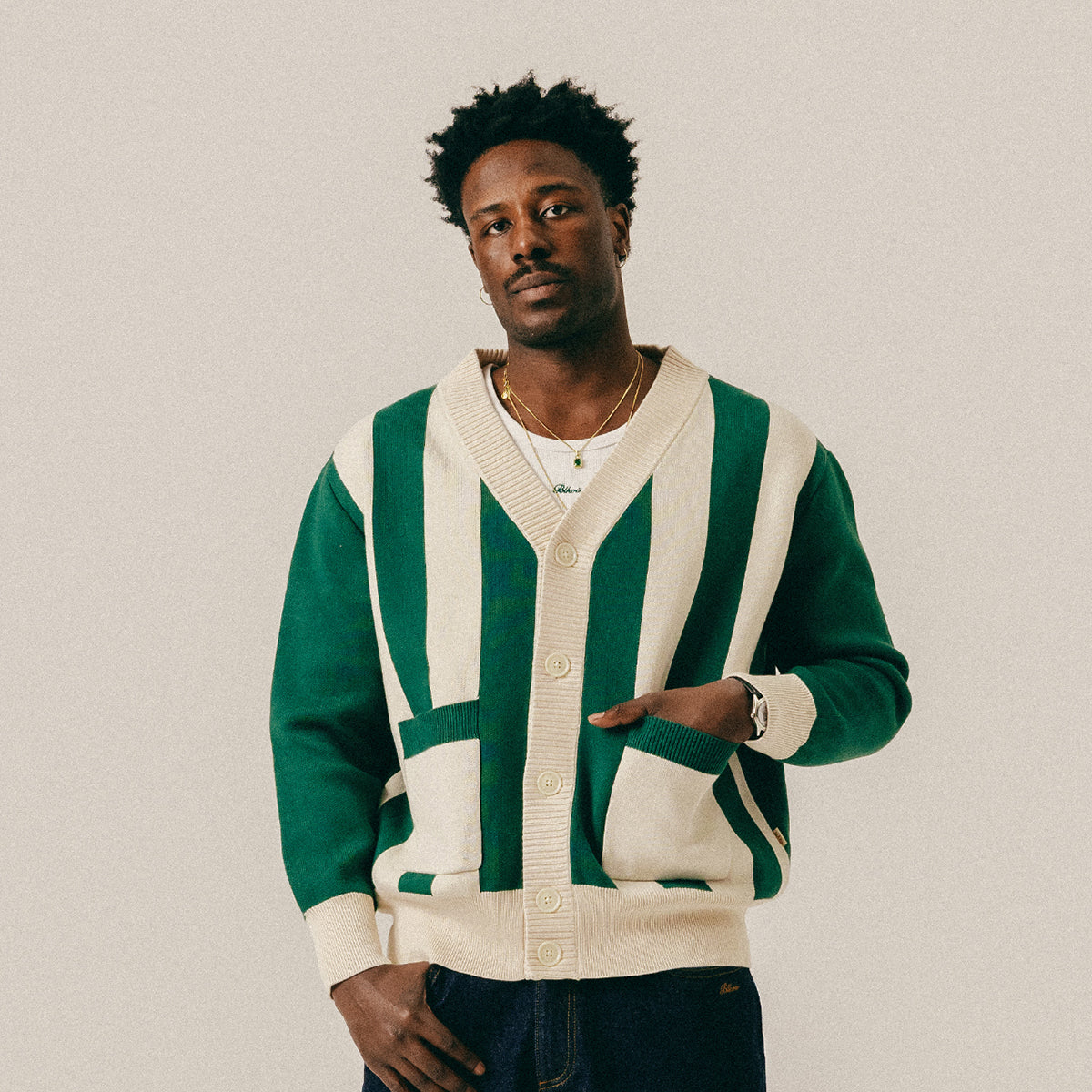 STRIPED CARDIGAN - HUNTER GREEN