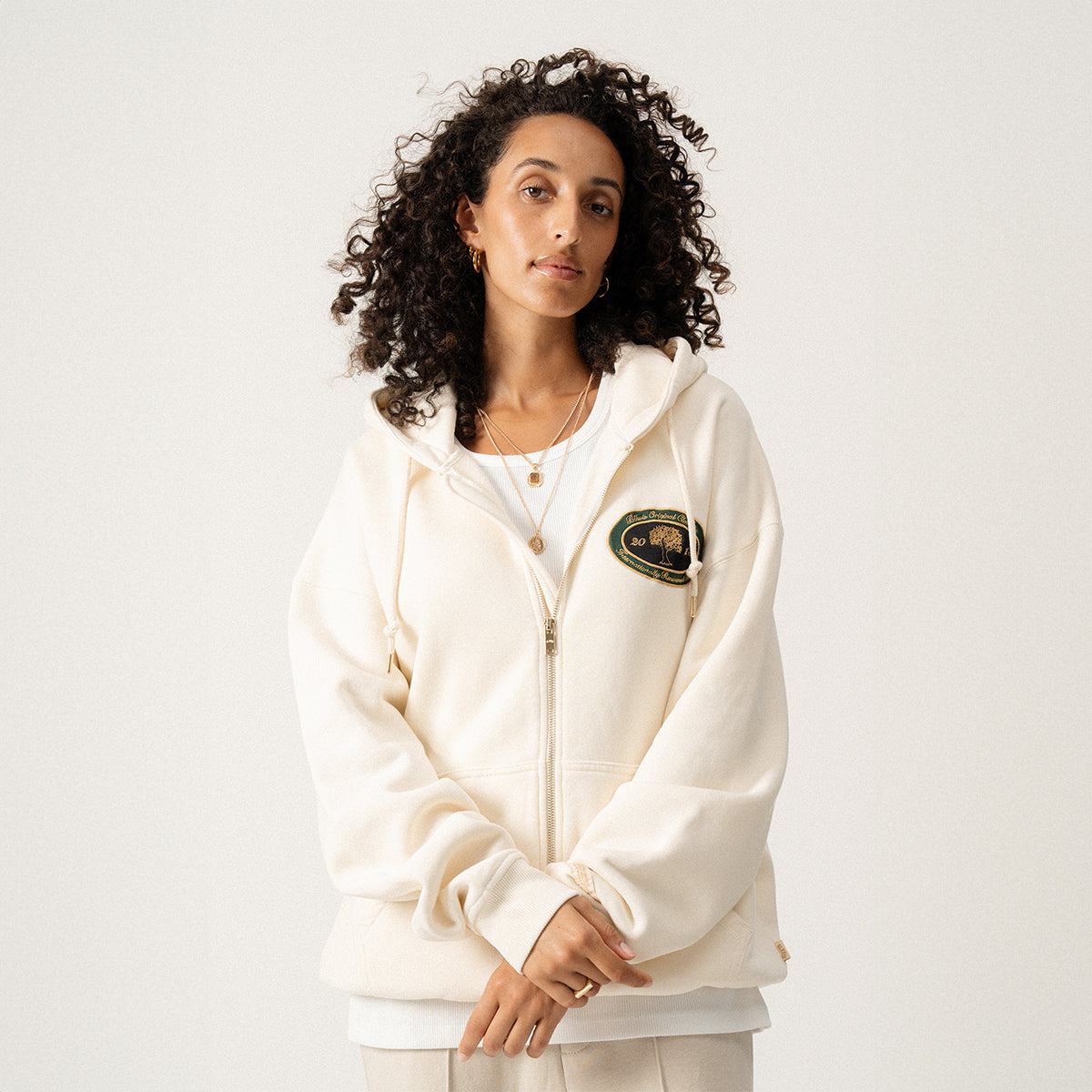 B.O.C. ZIP HOODY - ANTIQUE WHITE