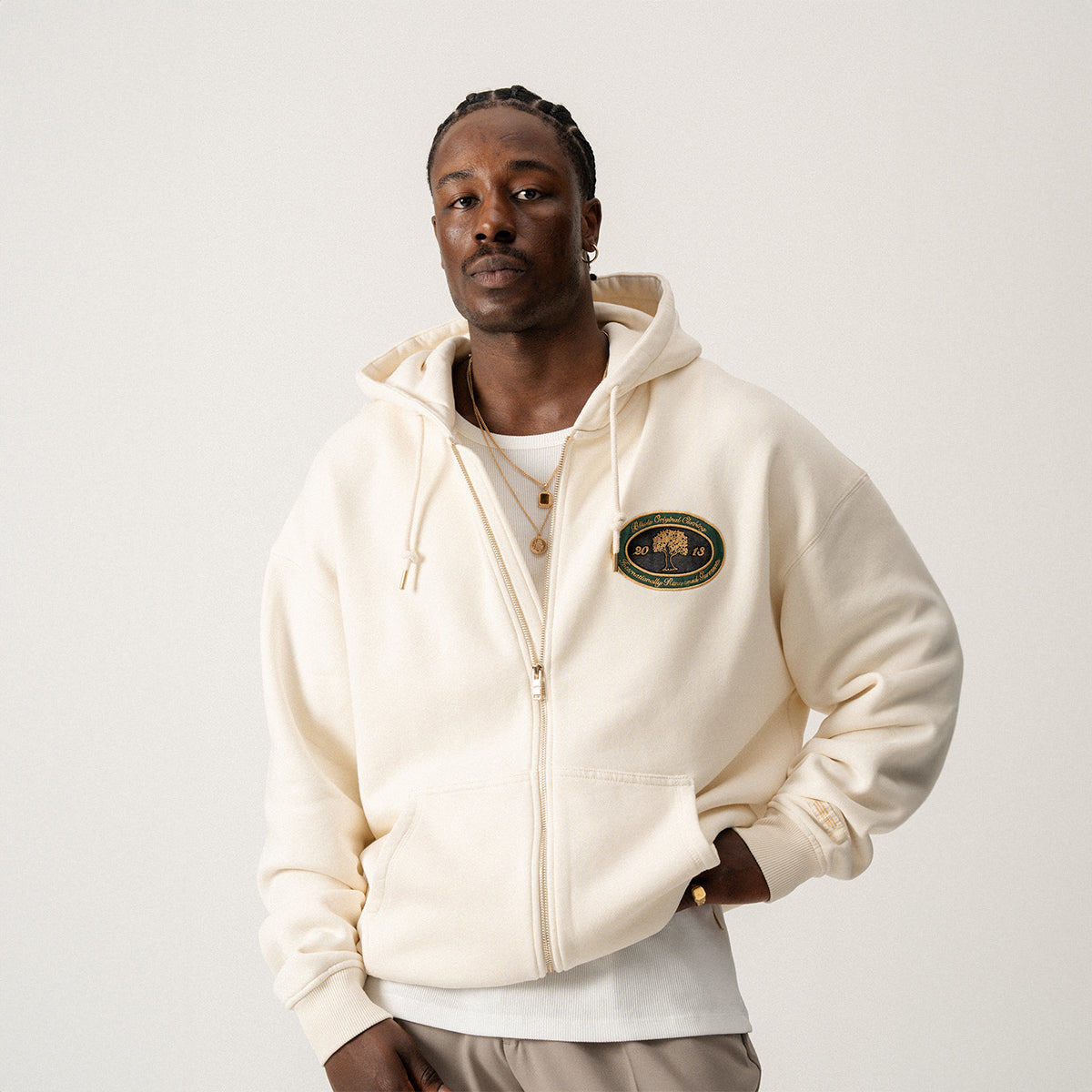 B.O.C. ZIP HOODY - ANTIQUE WHITE