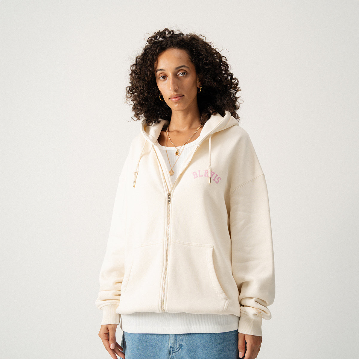 LOGO ZIP HOODY - ANTIQUE WHITE