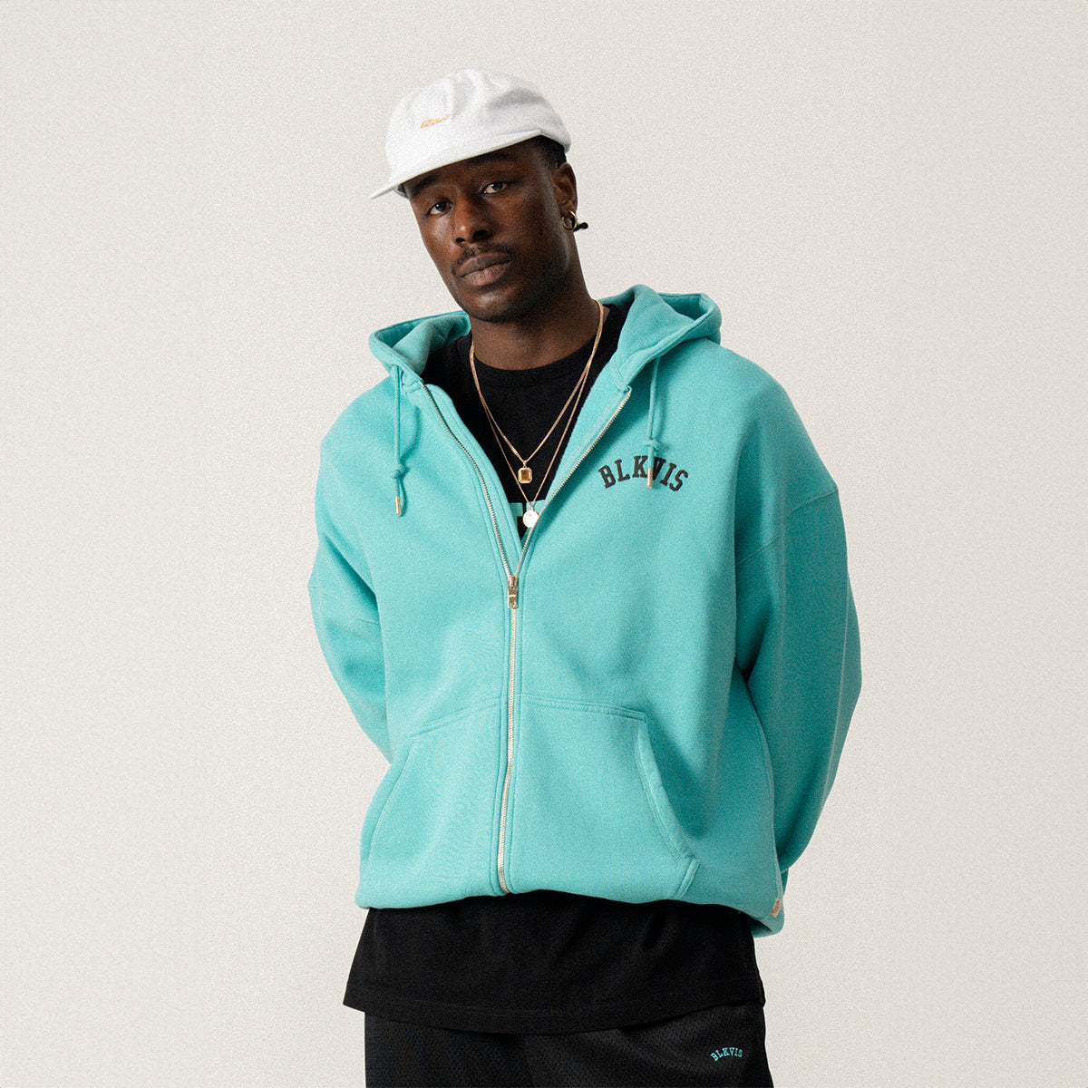 LOGO ZIP HOODY - BLUE TURQUOISE