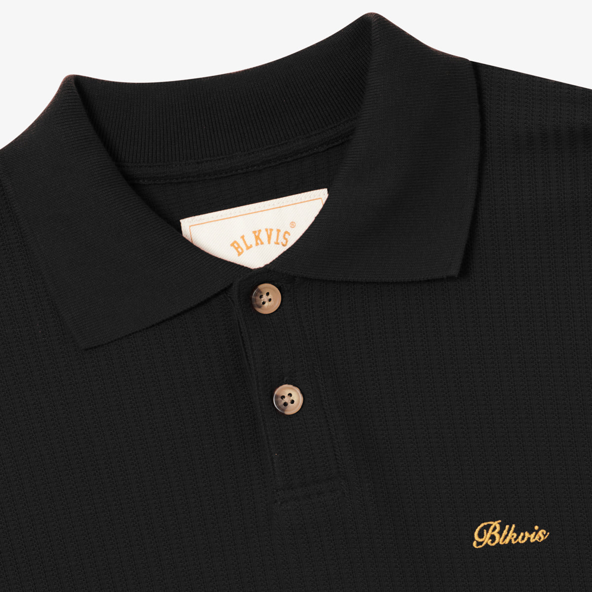 BLKVIS SCRIPT POINTELLE LONGSLEEVE POLO - BLACK