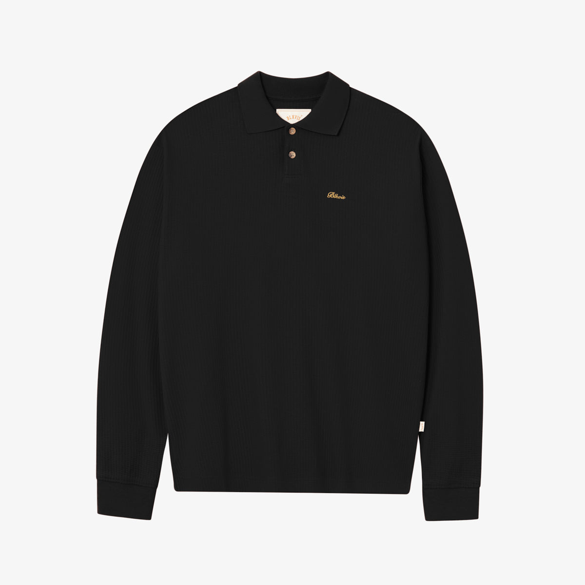 BLKVIS SCRIPT POINTELLE LONGSLEEVE POLO - BLACK