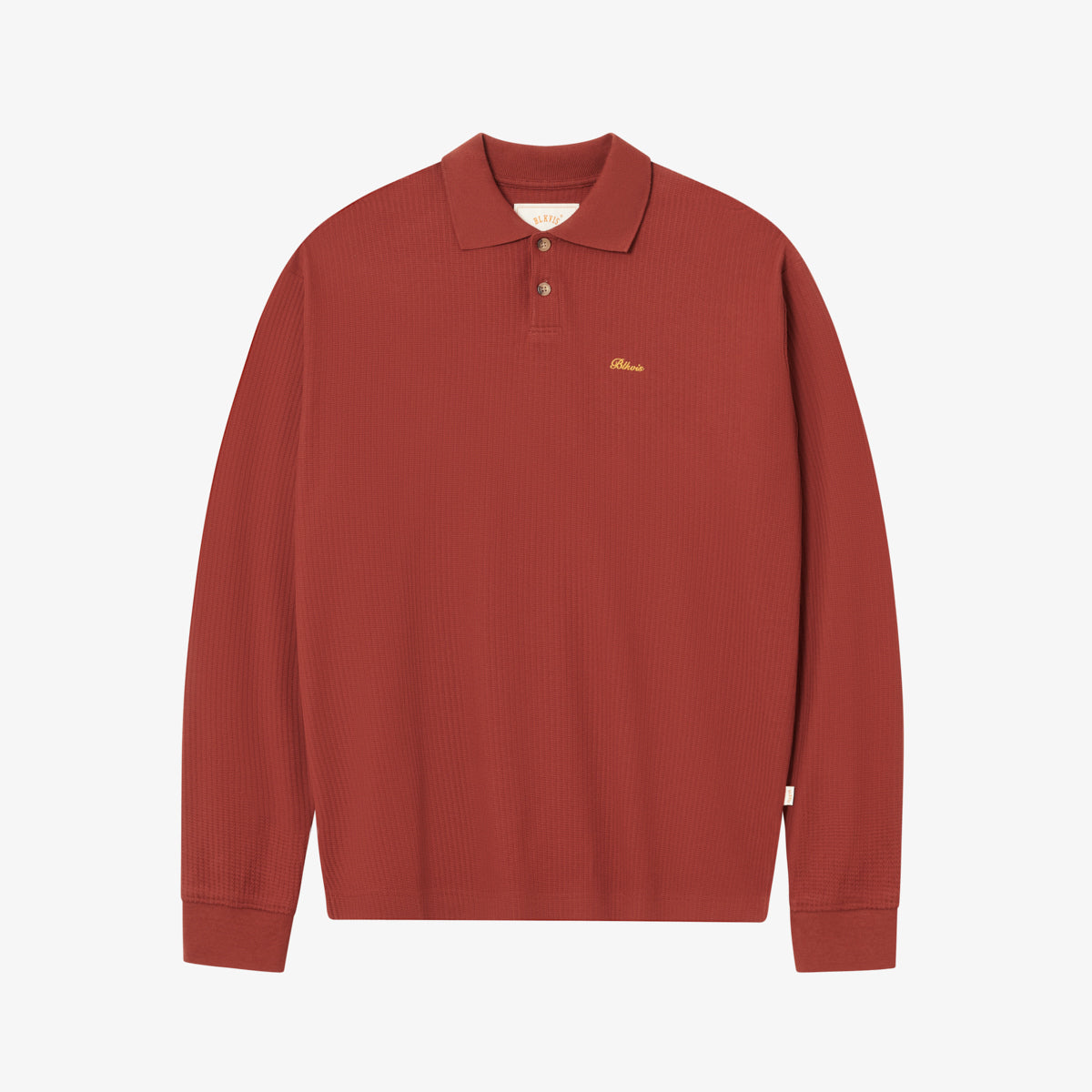 BLKVIS SCRIPT POINTELLE LONGSLEEVE POLO - MADDER BROWN