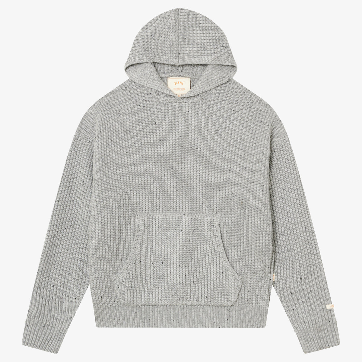 BLKVIS SCRIPT HEAVY KNIT HOODY - MID GREY HEATHER