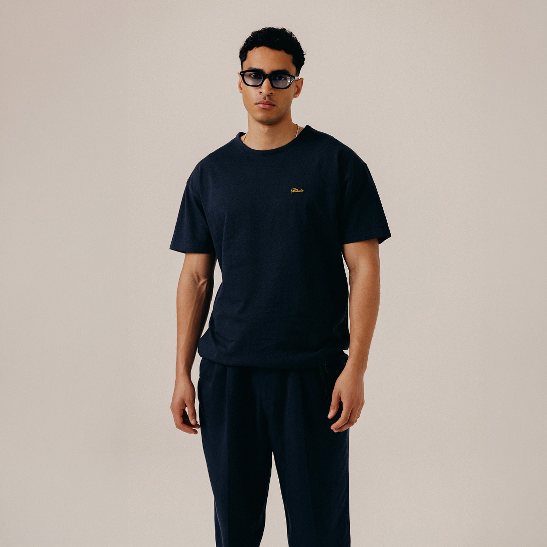 LINEN SCRIPT TEE - BLUEBERRY