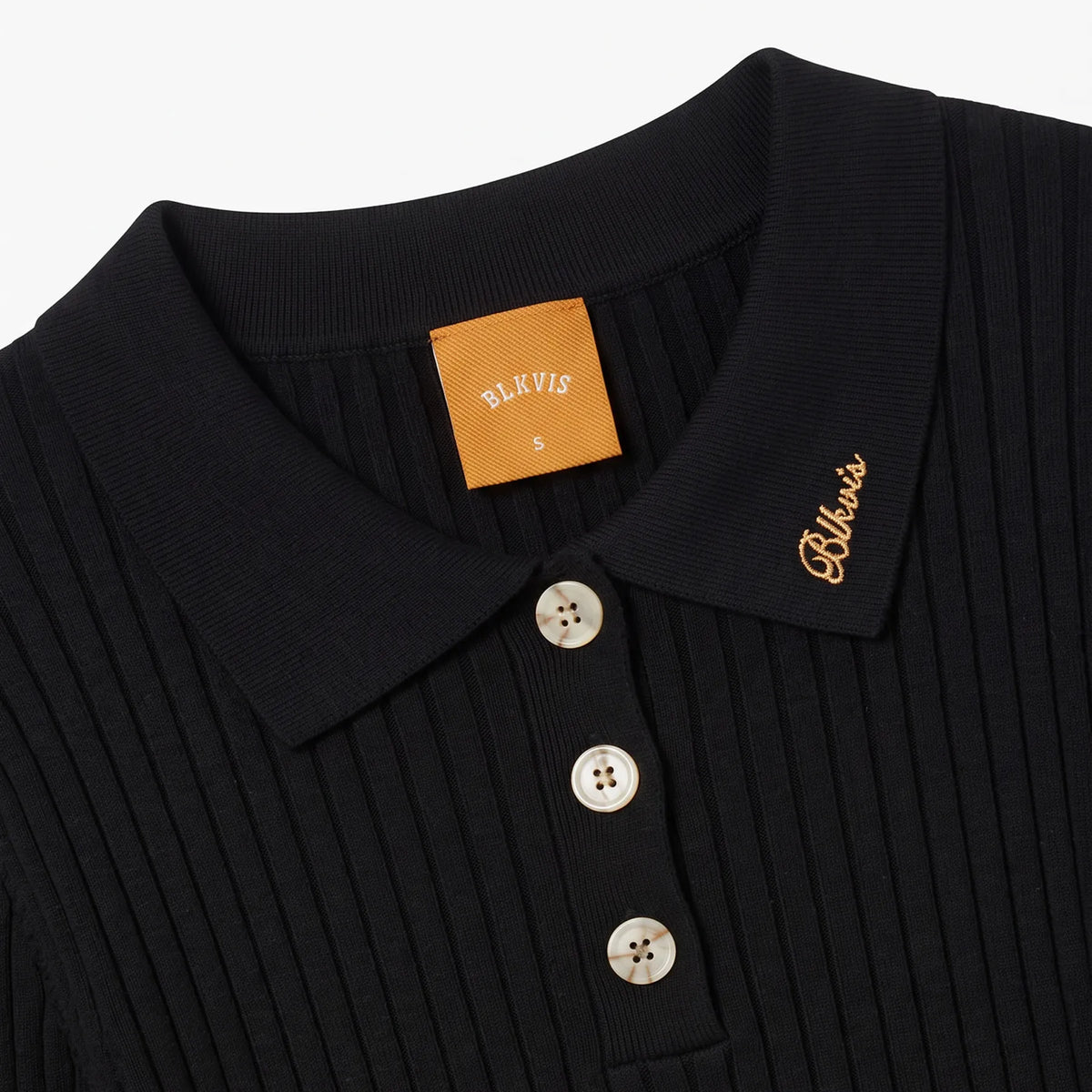 RIB KNITTED POLO - BLACK