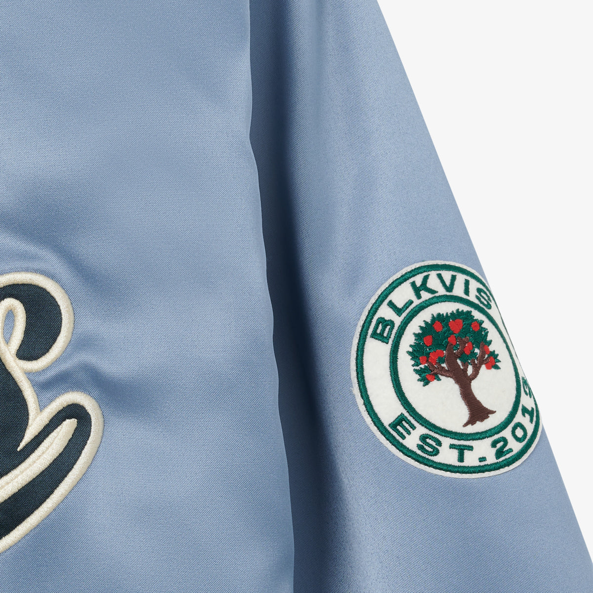 WASHED SATIN VARSITY JACKET - STONE WASH BLUE