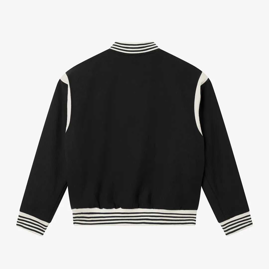 SCRIPT VARSITY JACKET - BLACK