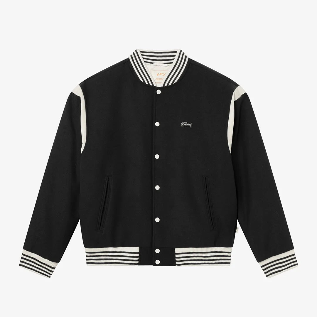 SCRIPT VARSITY JACKET - BLACK