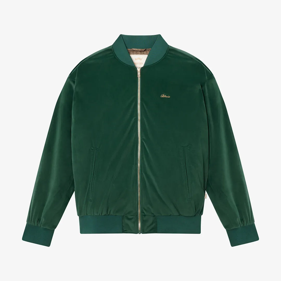 VELVET VARSITY JACKET - SEA MOSS