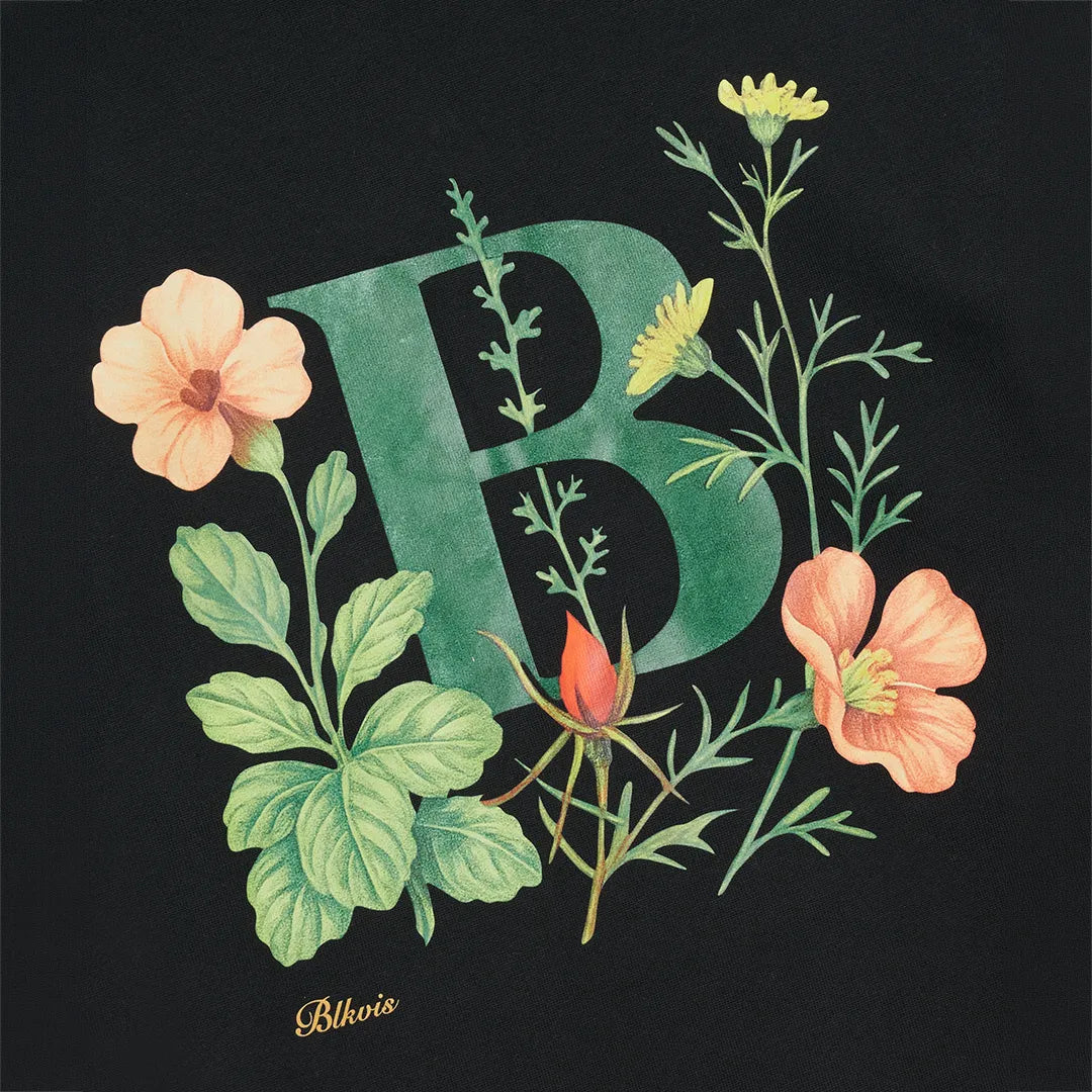FLORAL LETTER HOODY - BLACK
