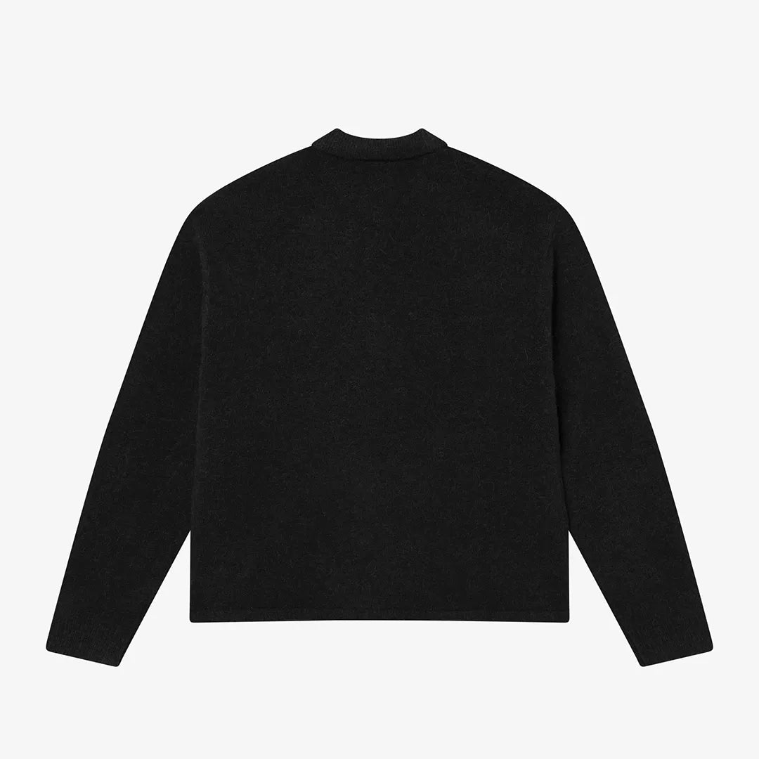 HAIRY STRUCTURE LONGLEEVE POLO - BLACK