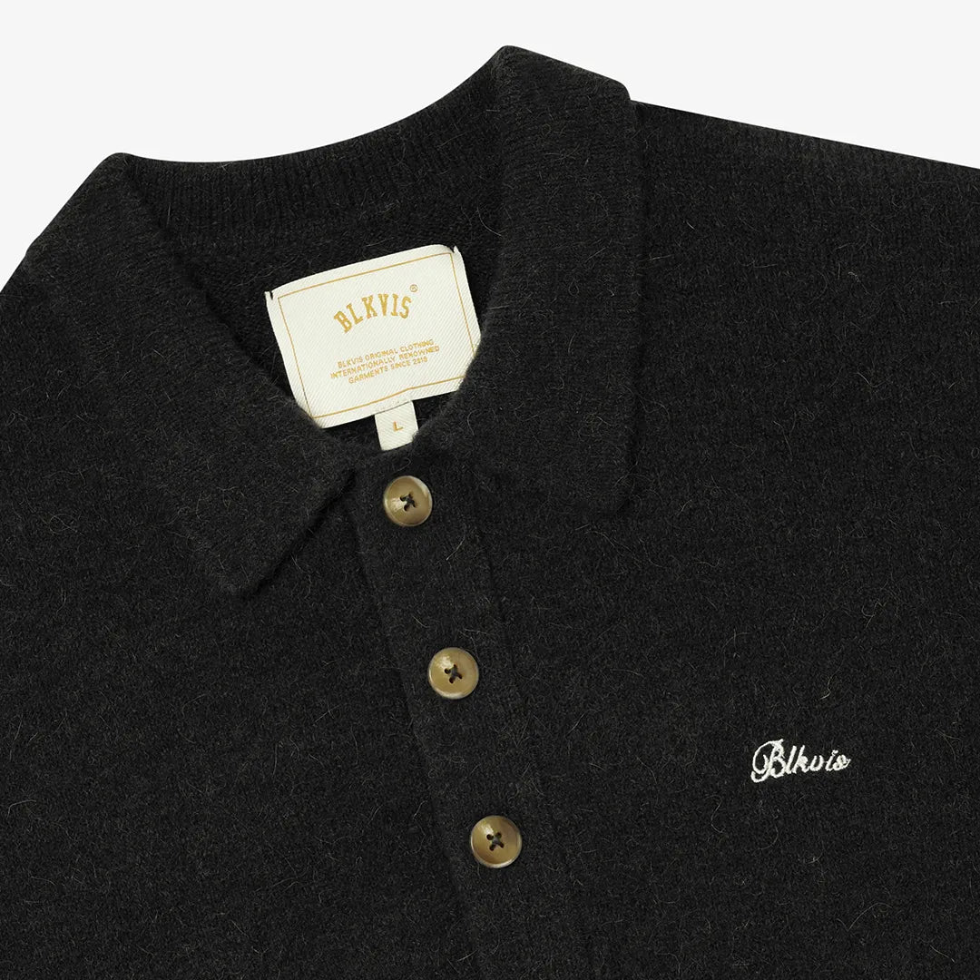HAIRY STRUCTURE LONGLEEVE POLO - BLACK