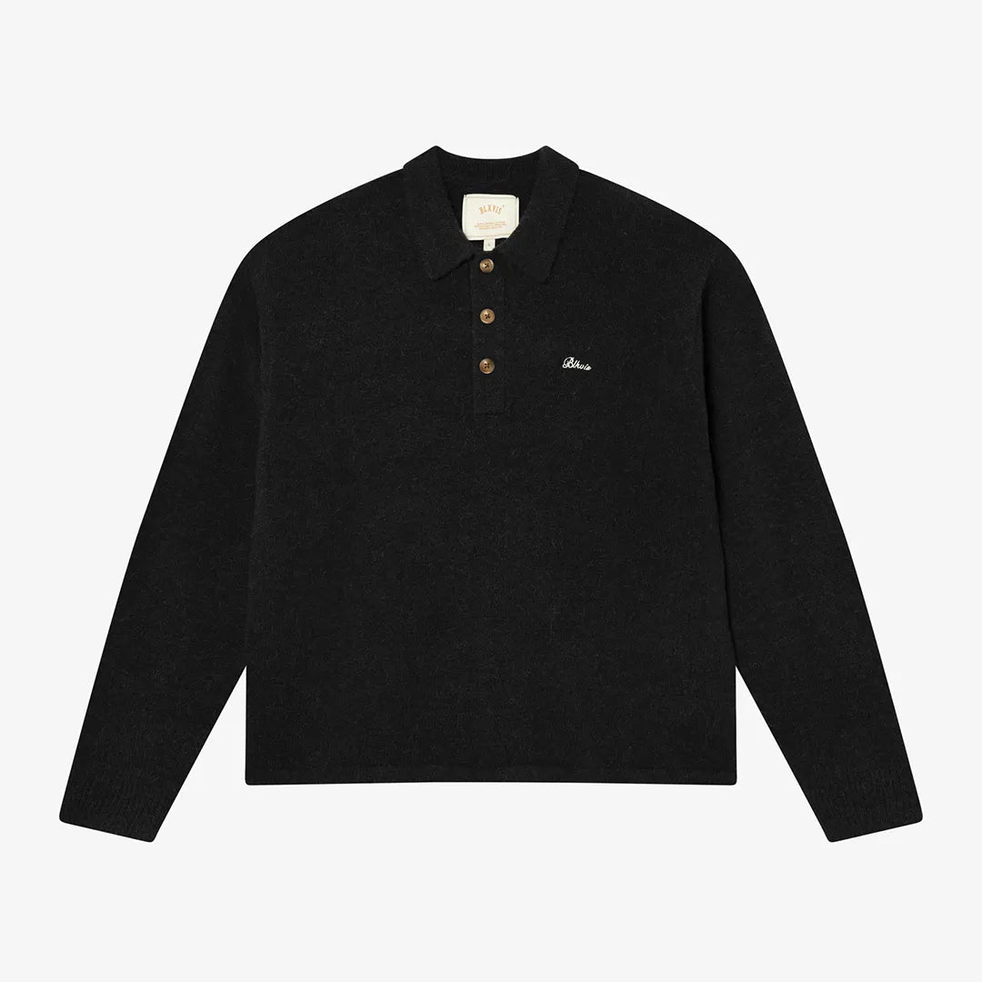 HAIRY STRUCTURE LONGLEEVE POLO - BLACK
