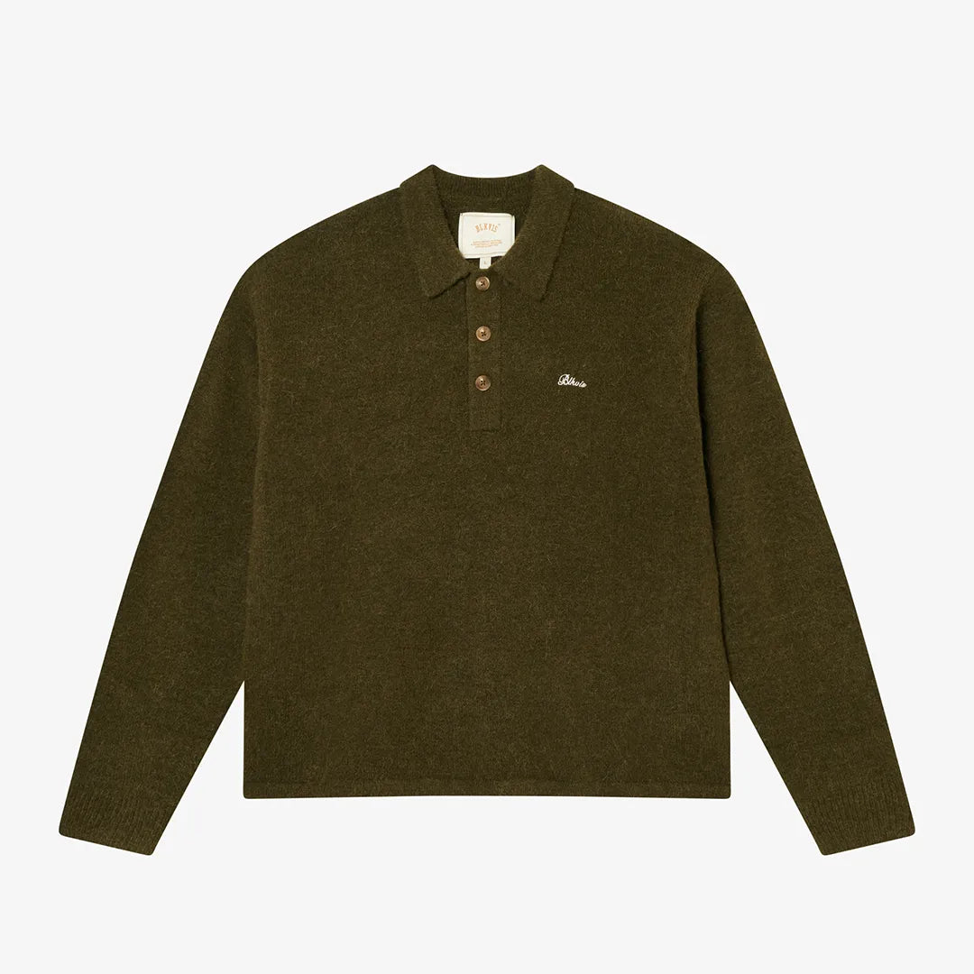 HAIRY STRUCTURE LONGLEEVE POLO - MILITARY OLIVE