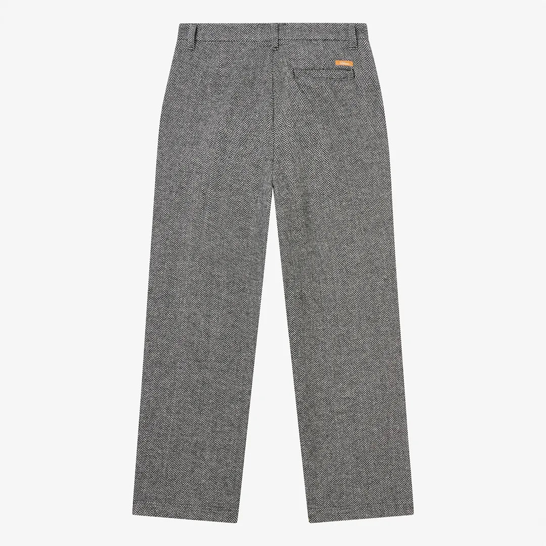 HERRINGBONE WOOL SUIT TROUSERS - BLACK