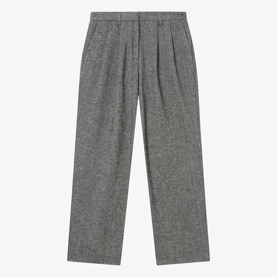 HERRINGBONE WOOL SUIT TROUSERS - BLACK