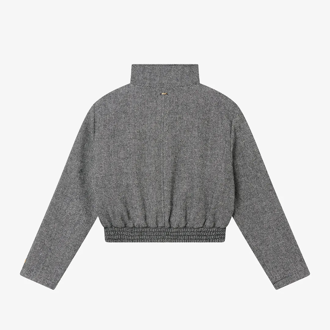 HERRINGBONE WOOL JACKET - BLACK