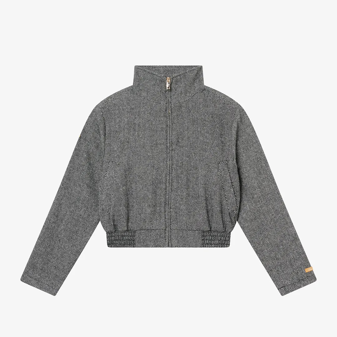 HERRINGBONE WOOL JACKET - BLACK