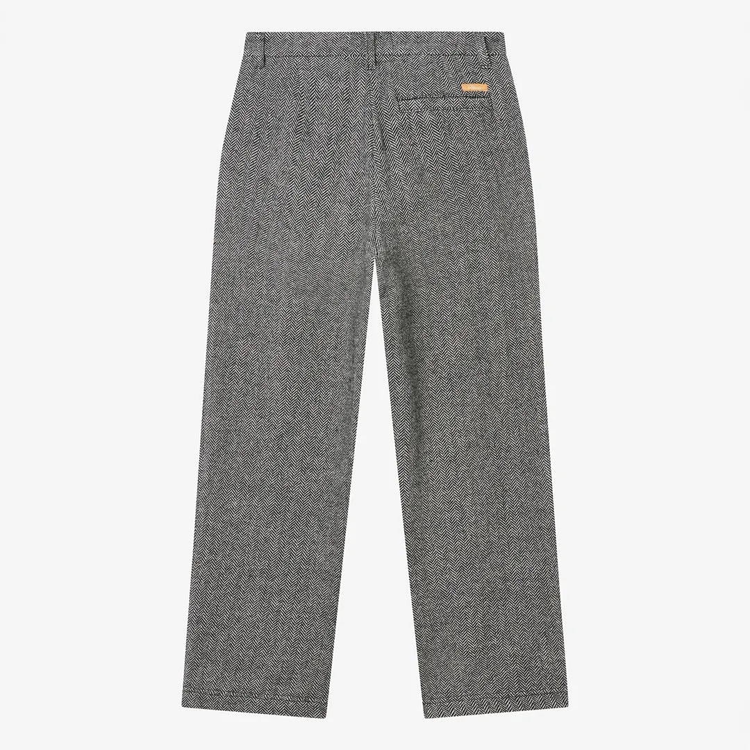 HERRINGBONE WOOL SUIT TROUSERS - BLACK
