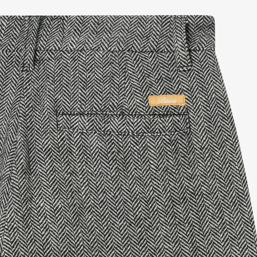 HERRINGBONE WOOL SUIT TROUSERS - BLACK