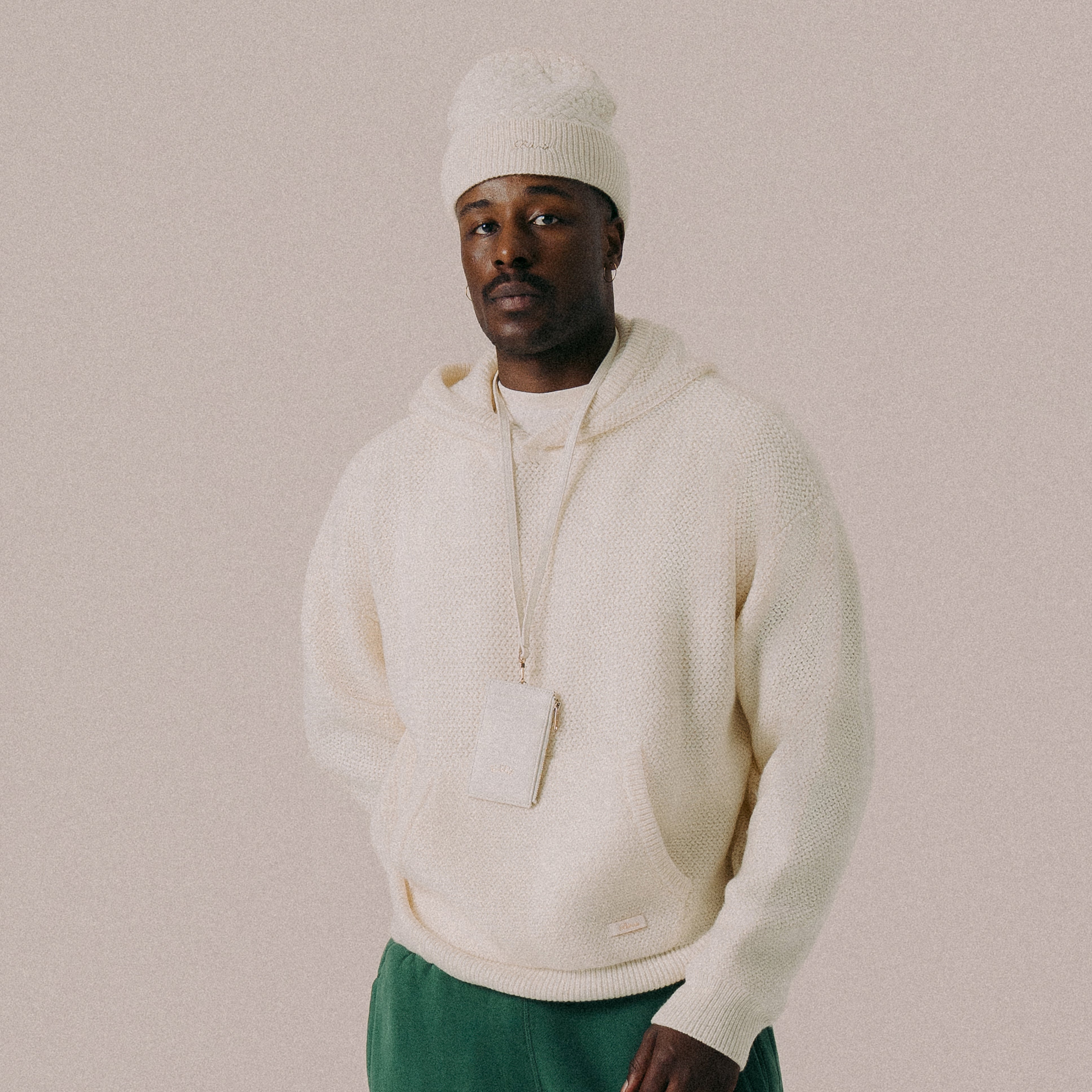 BLKVIS SCRIPT HEAVY KNIT HOODY - ANTIQUE WHITE