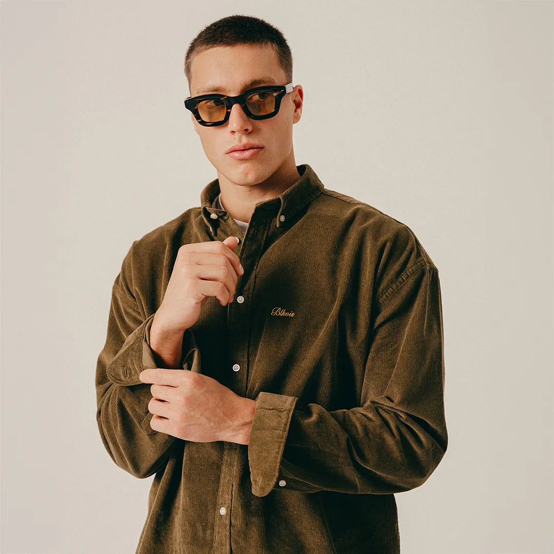 BUTTON DOWN CORDUROY SHIRT - MILITARY OLIVE