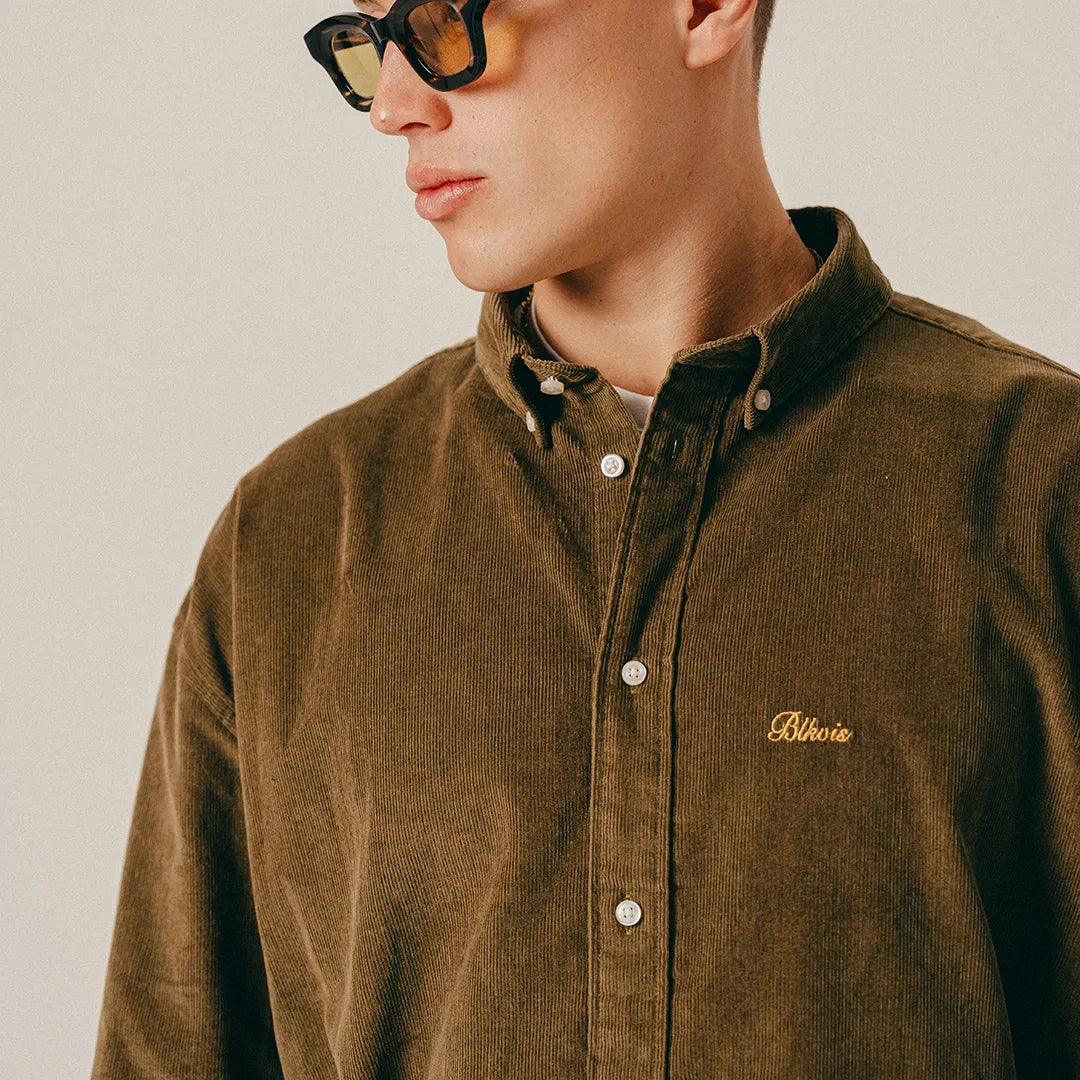 BUTTON DOWN CORDUROY SHIRT - MILITARY OLIVE