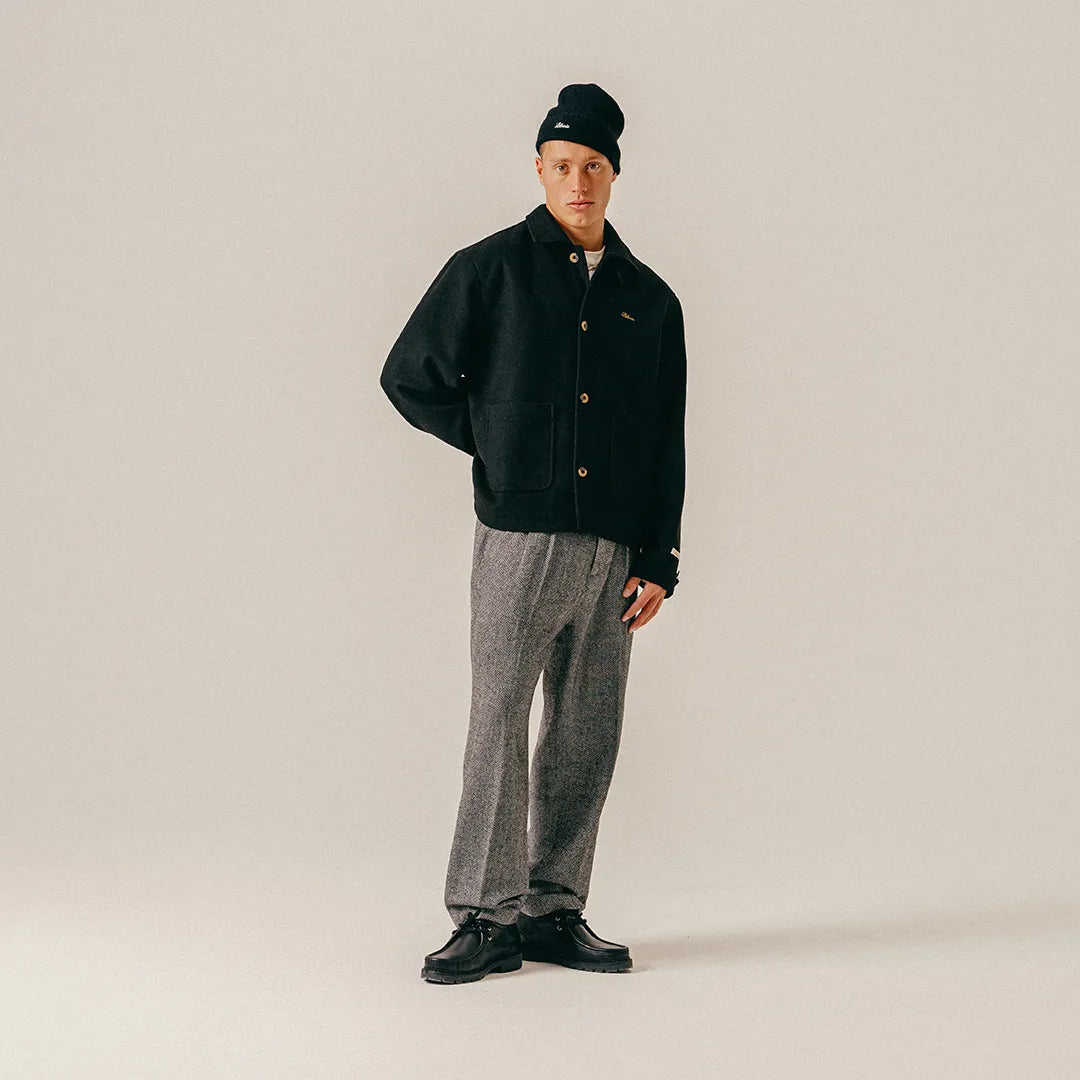 SCRIPT WOOL OVERCOAT - BLACK