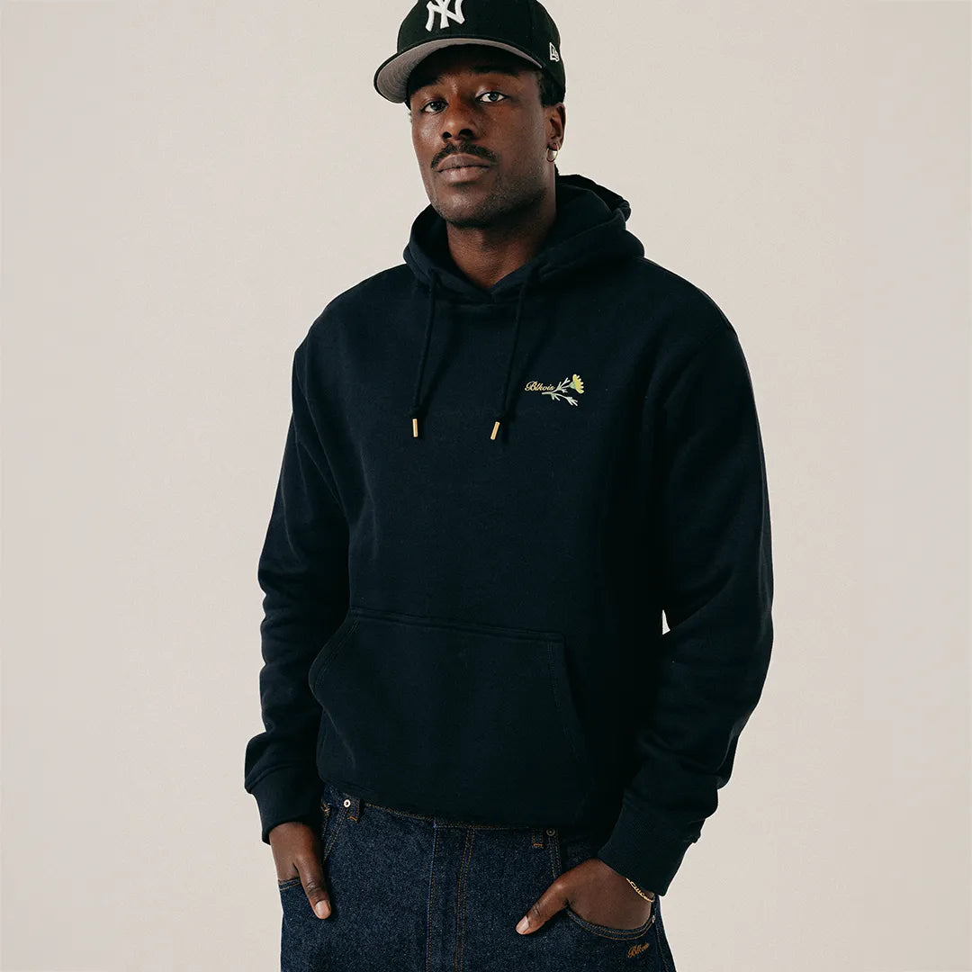 FLORAL LETTER HOODY - BLACK