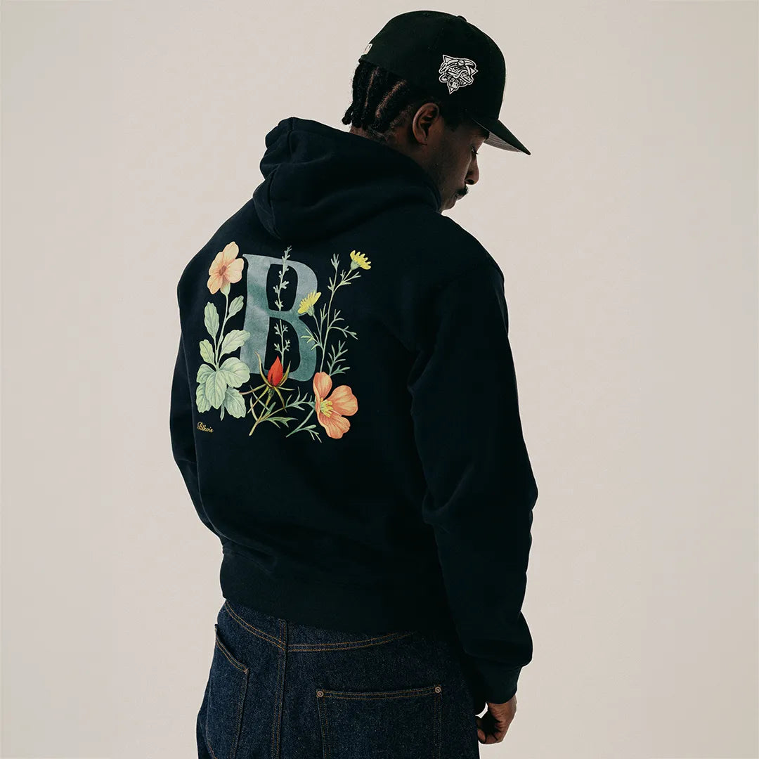 FLORAL LETTER HOODY - BLACK