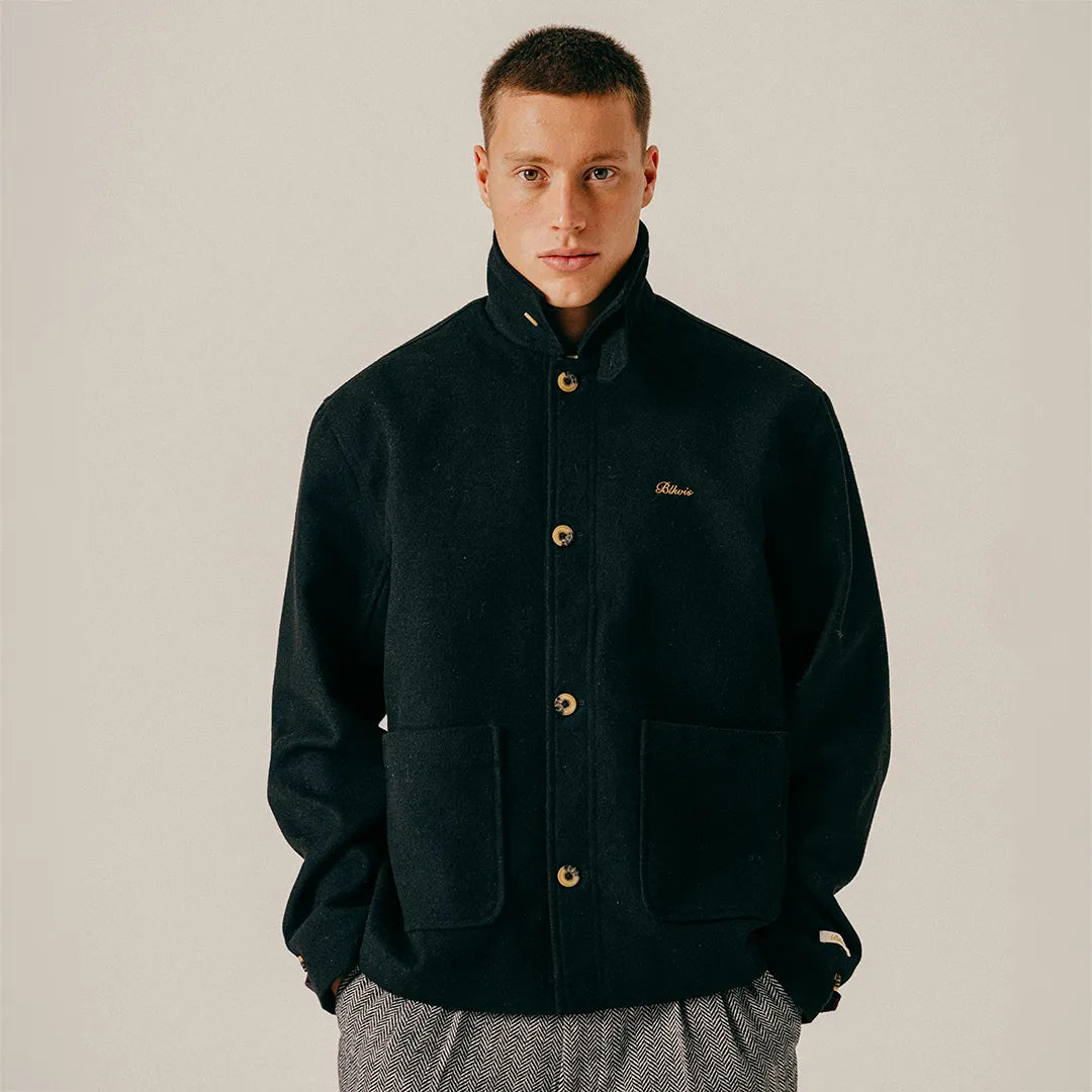 SCRIPT WOOL OVERCOAT - BLACK