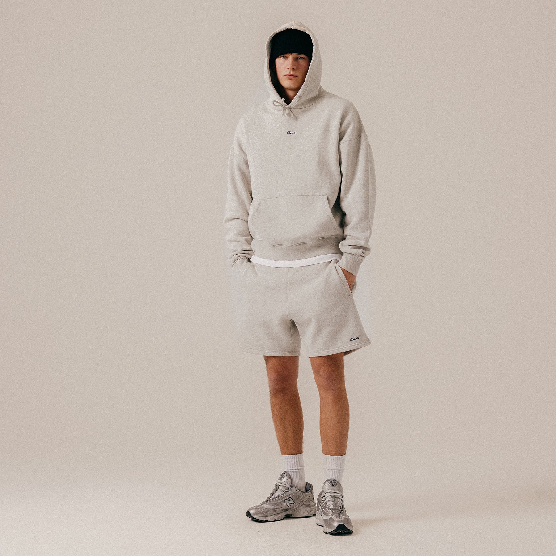 SCRIPT HOODY - ECRU GREY HEATHER