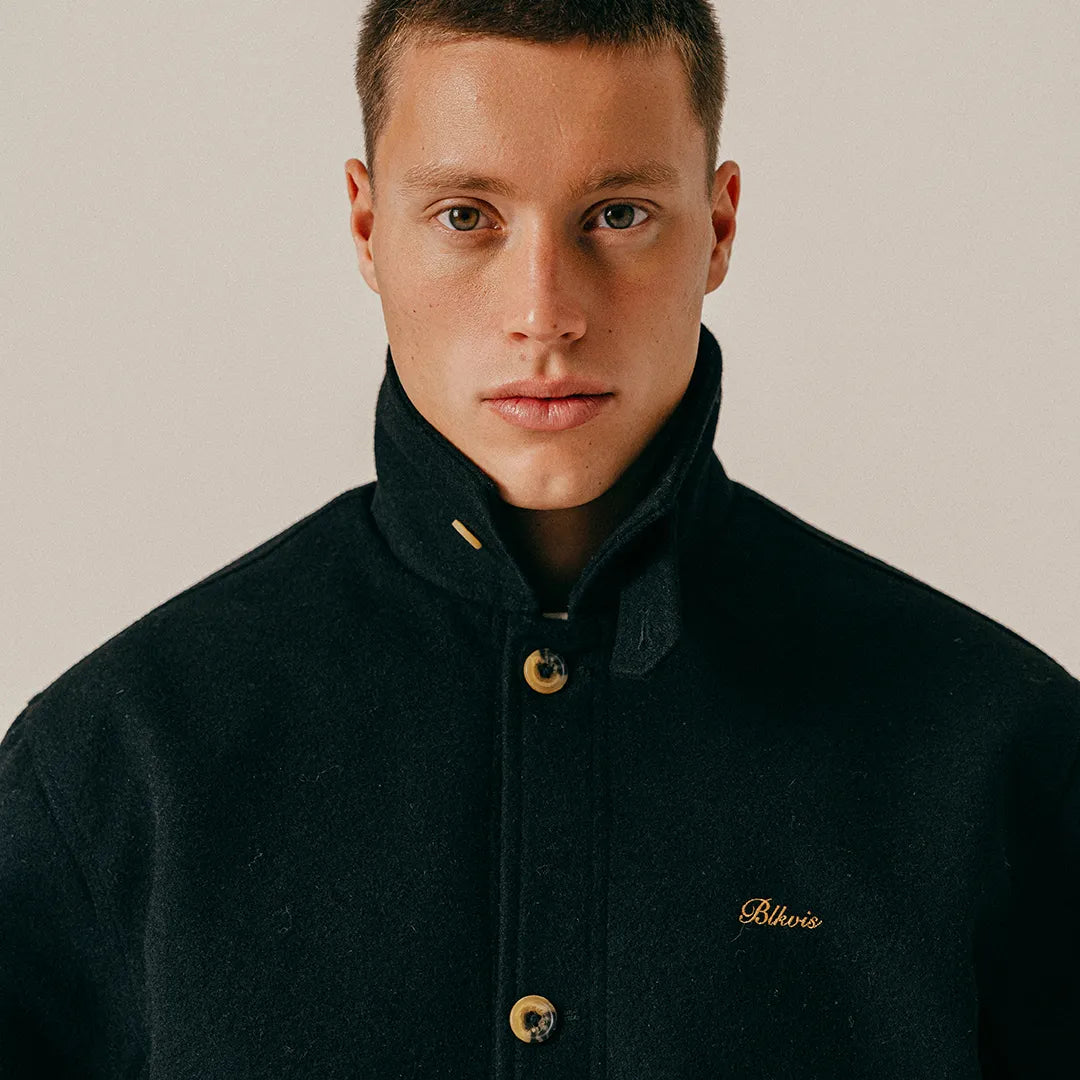 SCRIPT WOOL OVERCOAT - BLACK